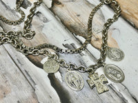 Vintage cross and religious medallions, one of a kind charm necklace