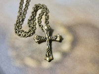 Cross Necklace, classic bronze cross pendant, religious gift for him or her