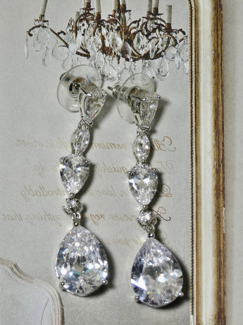 Vintage Style Crystal Earring, Dangle with Cubic Teardrop, The Perfect Bridal Earring