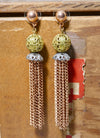 Vintage Tassel Earring, copper tassel with brass and silver mixed metal