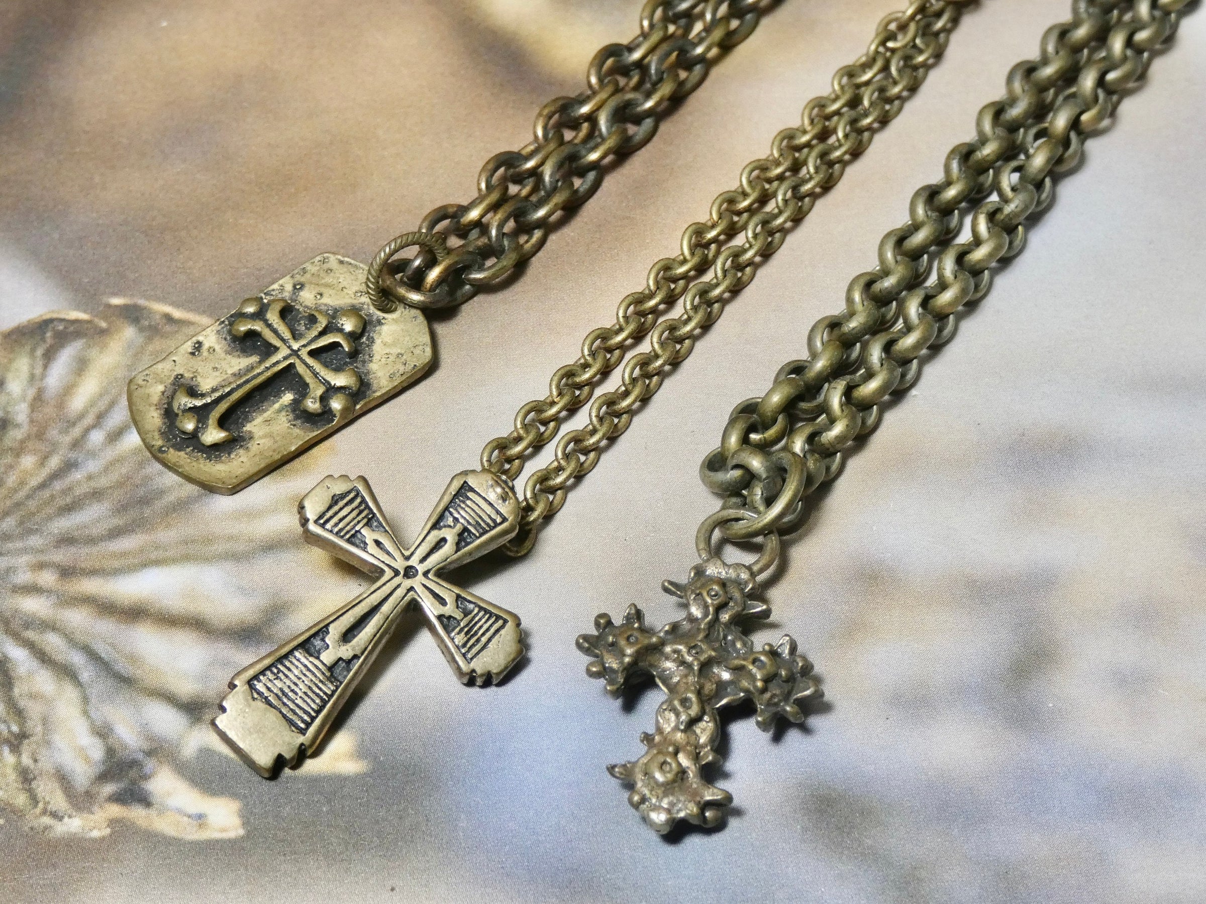 Cross Necklace, bronze cross pendant with chunky chain, unisex cross necklace