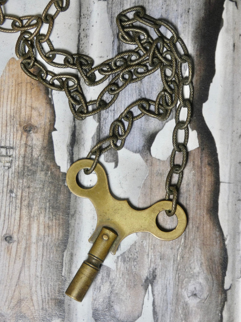 Vintage Key Necklace Unique Winding Barrel Key