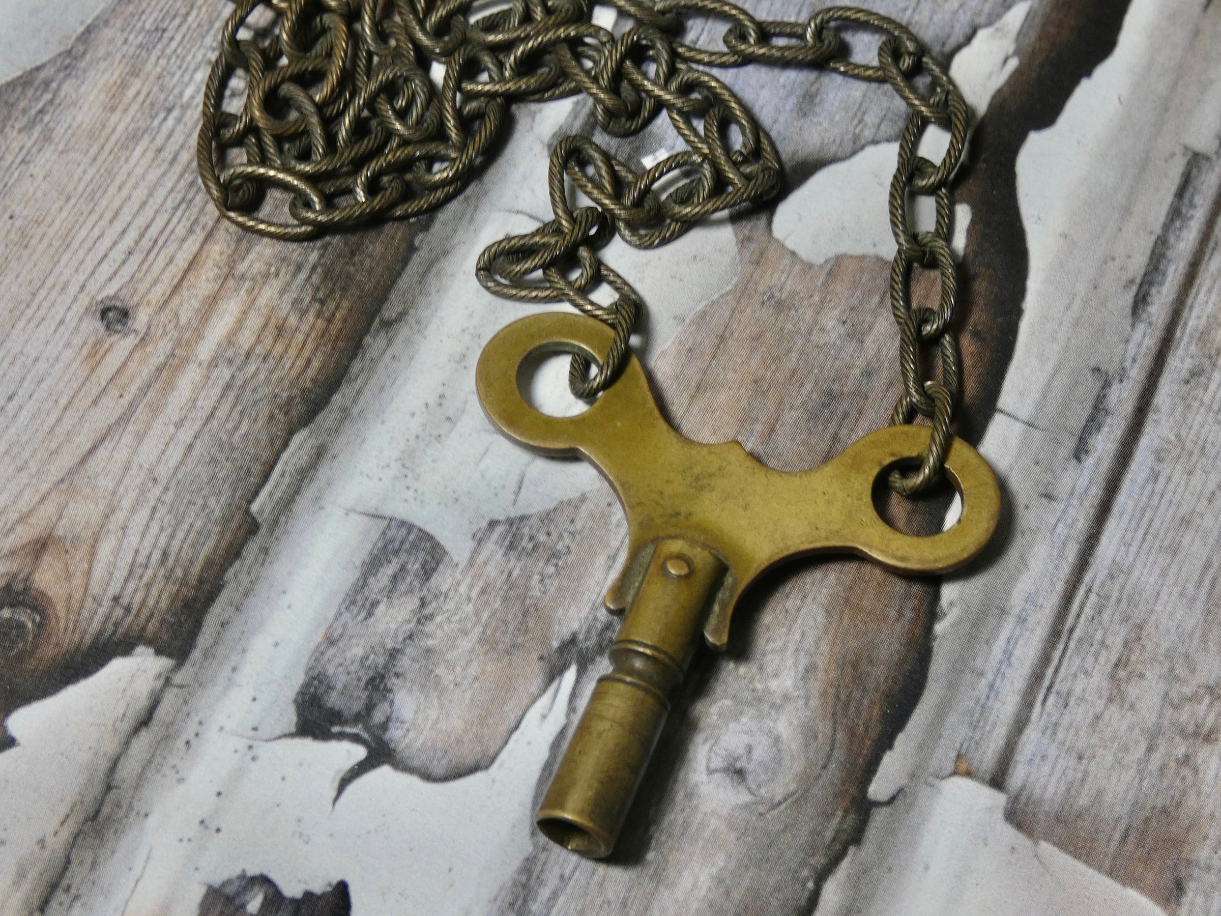 Vintage Key Necklace Unique Winding Barrel Key