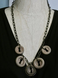 Vintage keyhole wooden charm necklace