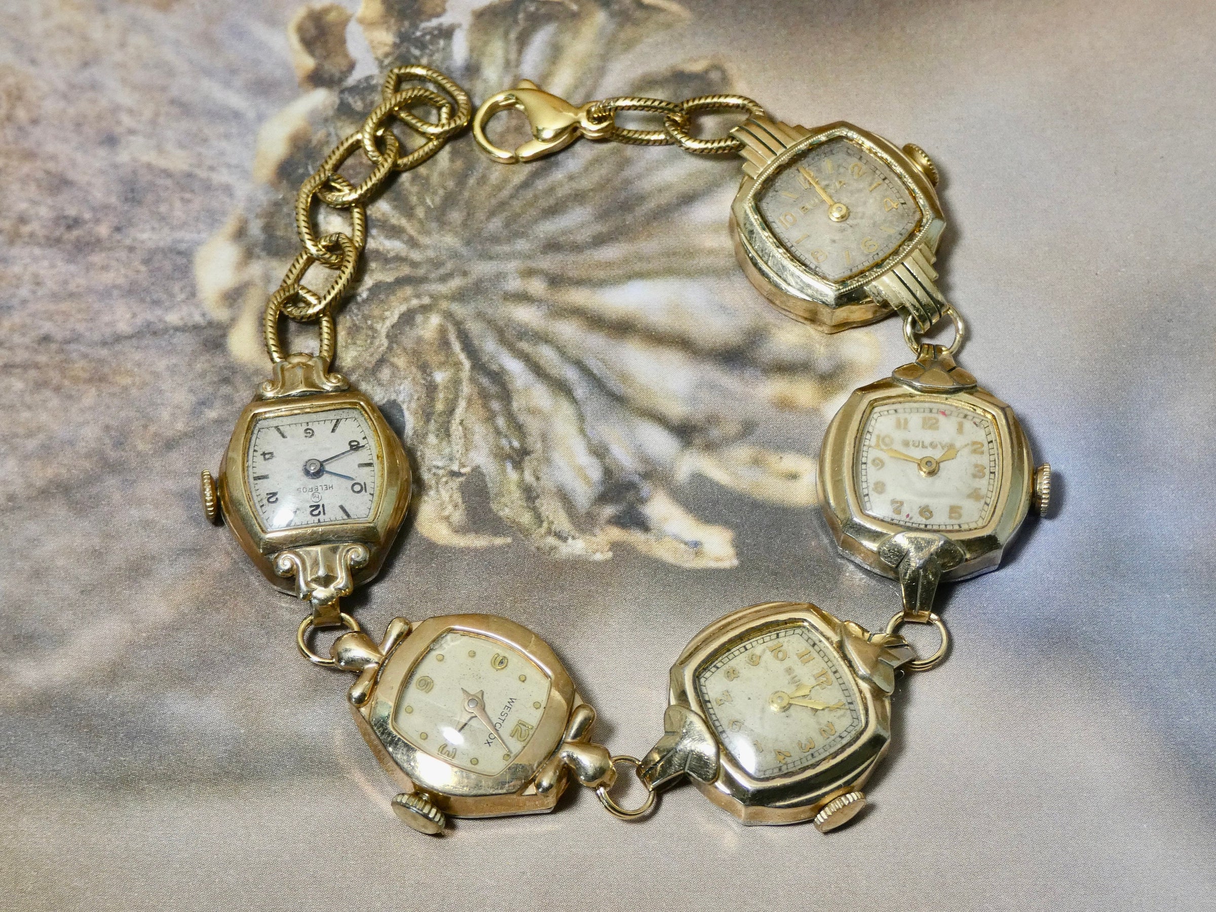 Vintage Watch Bracelet, One of a Kind Bracelet, All Gold plated Watch Bracelet- IBB