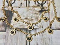 Matte gold double strand necklace, costume statement necklace