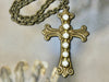 Cross Necklace, simple brass cross embellished with white rhinestone detail, perfect religious gift