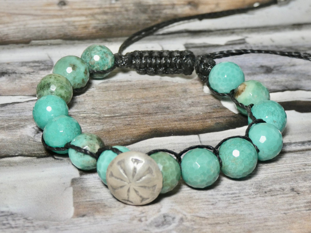 Green Agate Bracelet, Hand Knotted adjustable Bracelet, smaller size with sterling button