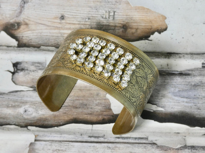 Metal Cuff Bracelet with Vintage repurposed rhinestone
