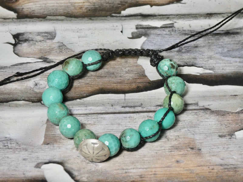Green Agate Bracelet, Hand Knotted adjustable Bracelet, smaller size with sterling button