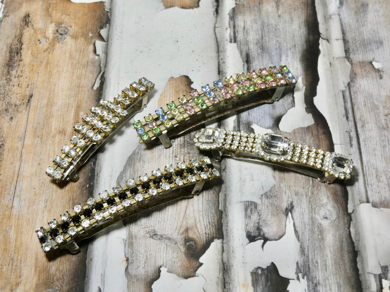 One of a Kind Vintage barrettes, choose from four rhinestone hair clips