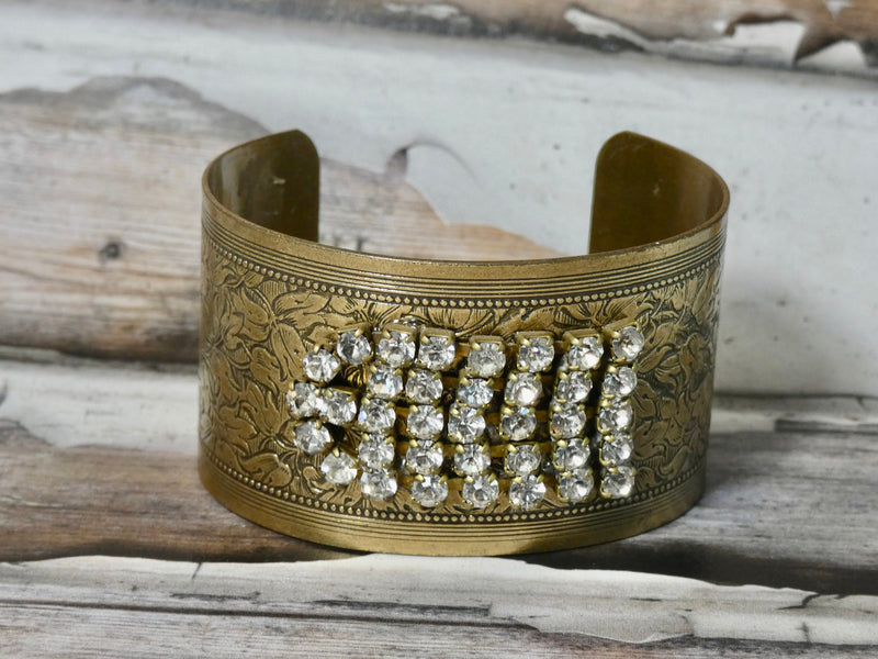 Metal Cuff Bracelet with Vintage repurposed rhinestone
